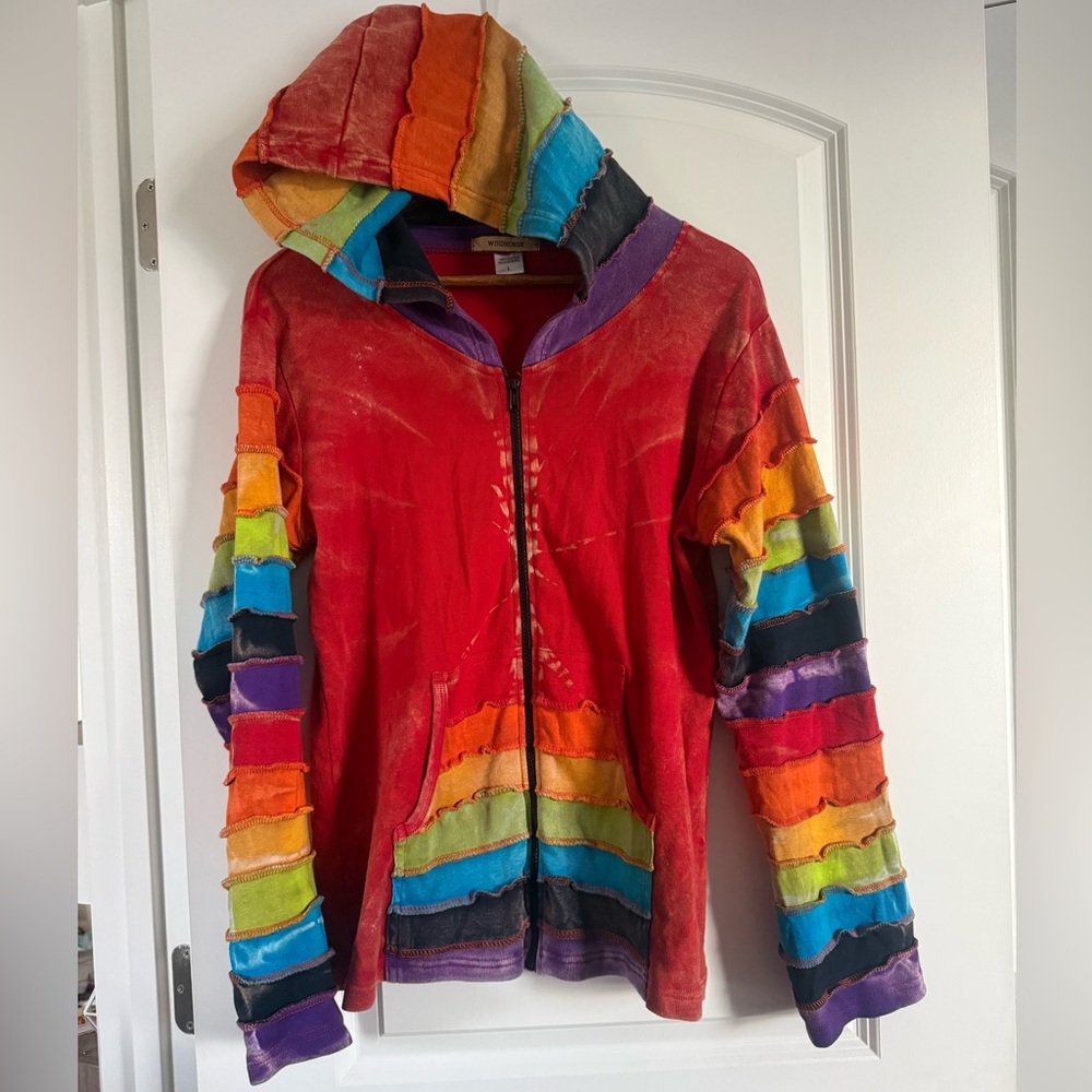 Windhorse Colorful Rainbow Patchwork Ruffle Sleev… - image 3